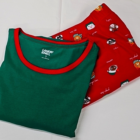 Lands' End Other - Lands' End Knit Pajama Set Long Sleeve T-Shirt & Pants, Holiday Cats, XL 18